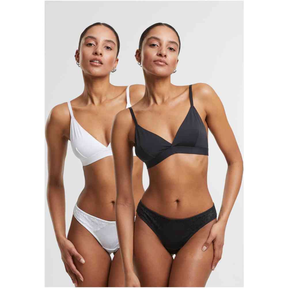 Urban Classics - Lace Tanga 2Pack String - Schwarz/Weiß